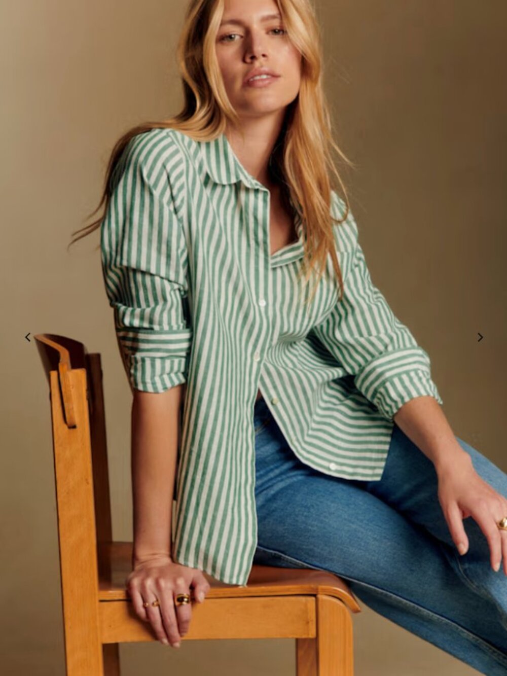 Sezane - Tomboy Shirt (Size 6) Ecru Green Stripes
